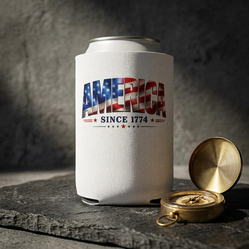 America Flag Can Cooler, 'America Since 1774' patriotic beverage sleeve, Patriotic Gift