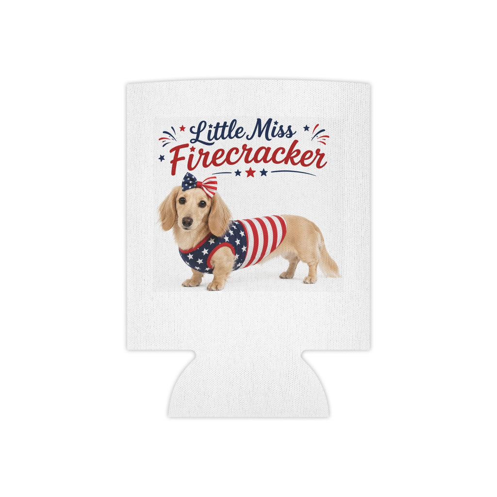 Little Miss Firecracker Dachshund Can Cooler | 4th of July Patriotic Sleeve