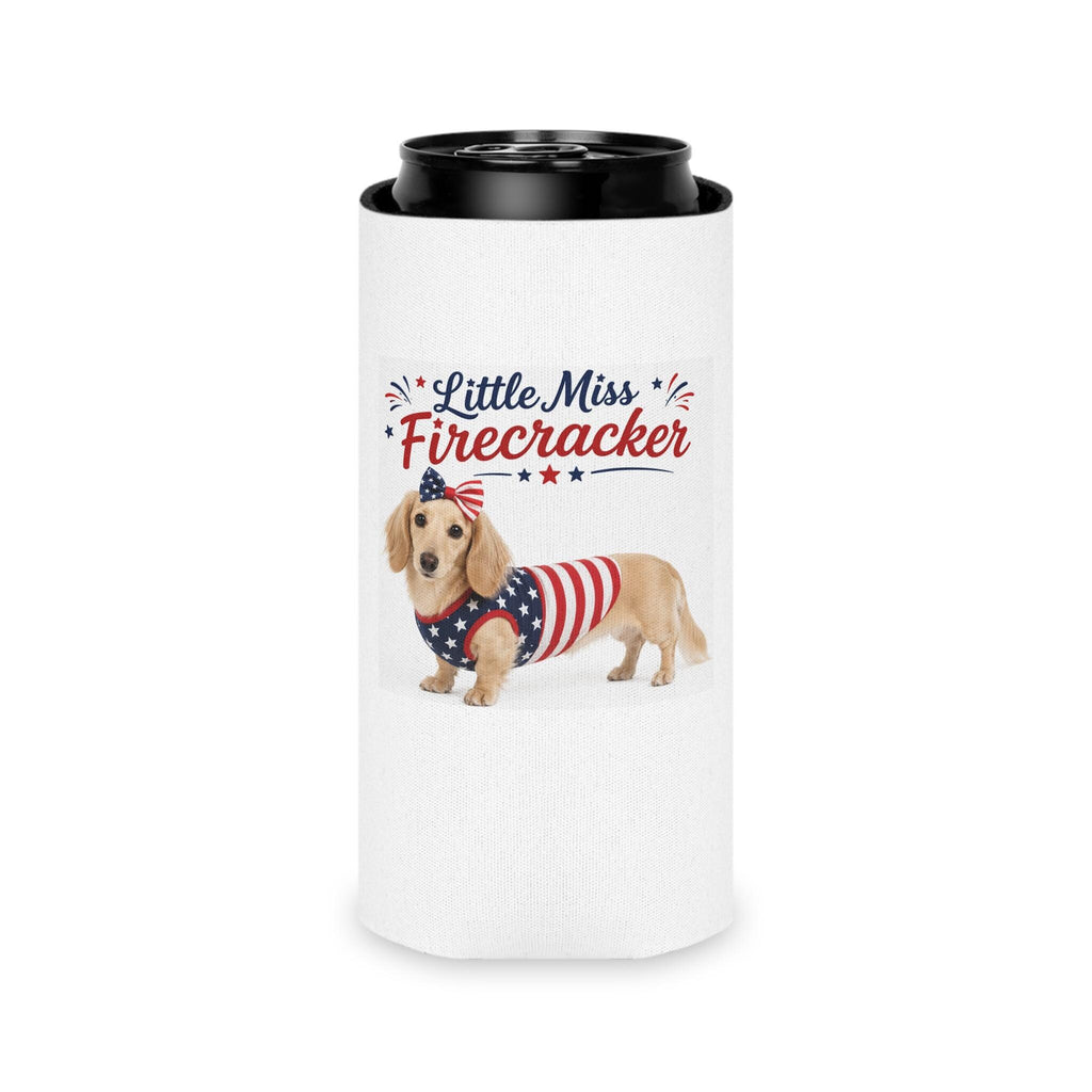 Little Miss Firecracker Dachshund Can Cooler | 4th of July Patriotic Sleeve