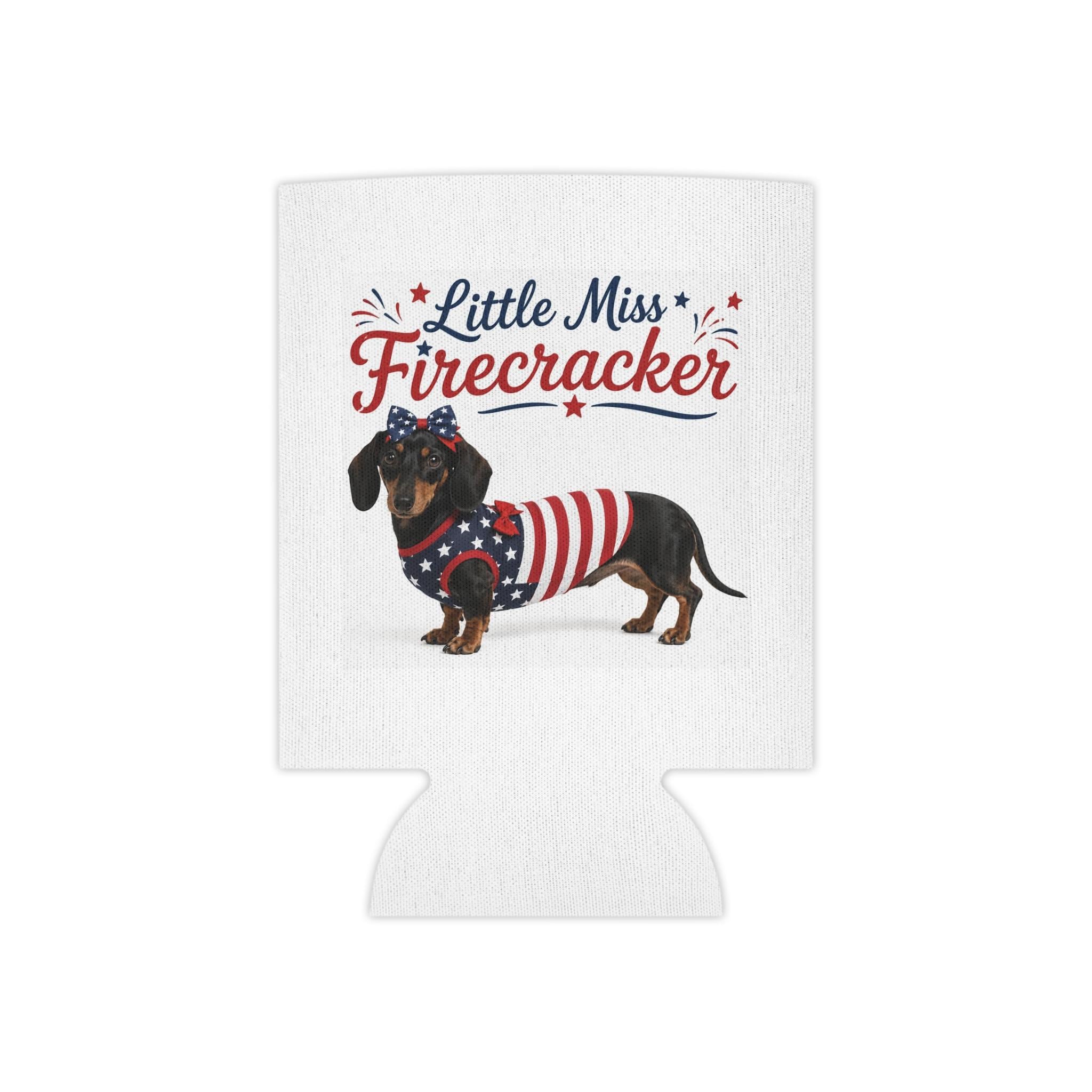 Little Miss Firecracker Can Cooler | Patriotic Dachshund, Fourth of July