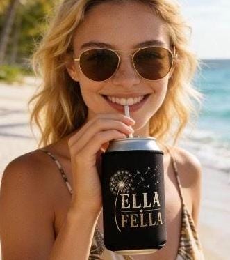 Ella Fella Dandelion Can Cooler, Vintage Country Music Beer Koozie
