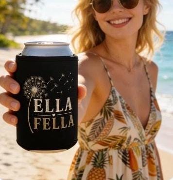 Ella Fella Dandelion Can Cooler, Vintage Country Music Beer Koozie