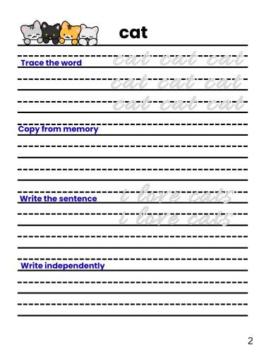 50 First Grade Cursive Spelling Words Workbook, Cursive Handwriting Practice, Homeschool PDF, Digital Download