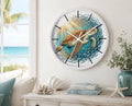 Sea Turtle Wall Clock, Ocean Life Coastal Decor, Silent Mechanism, 10 Inch Square
