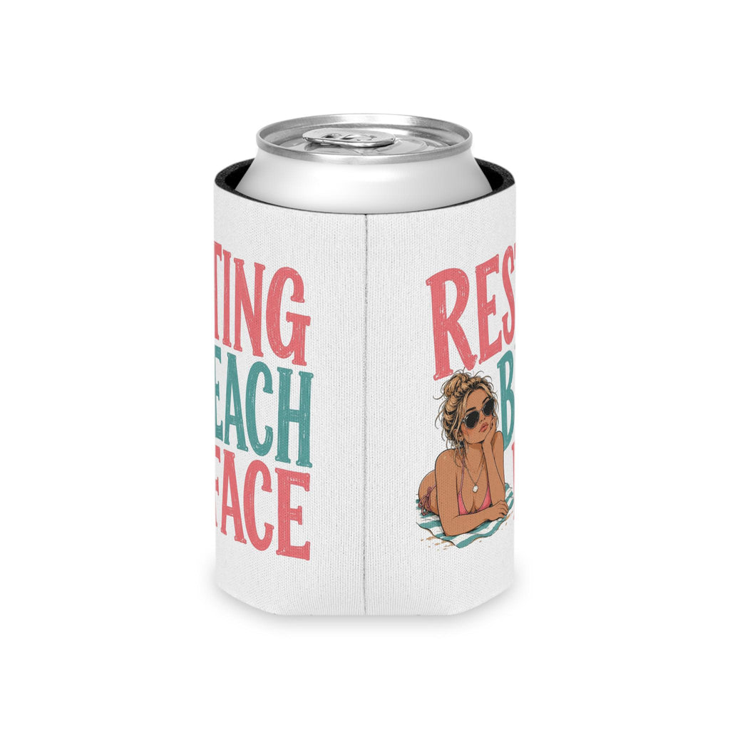 Resting Beach Face Can Cooler | Beach Babe Illustration, Summer Drink Sleeve