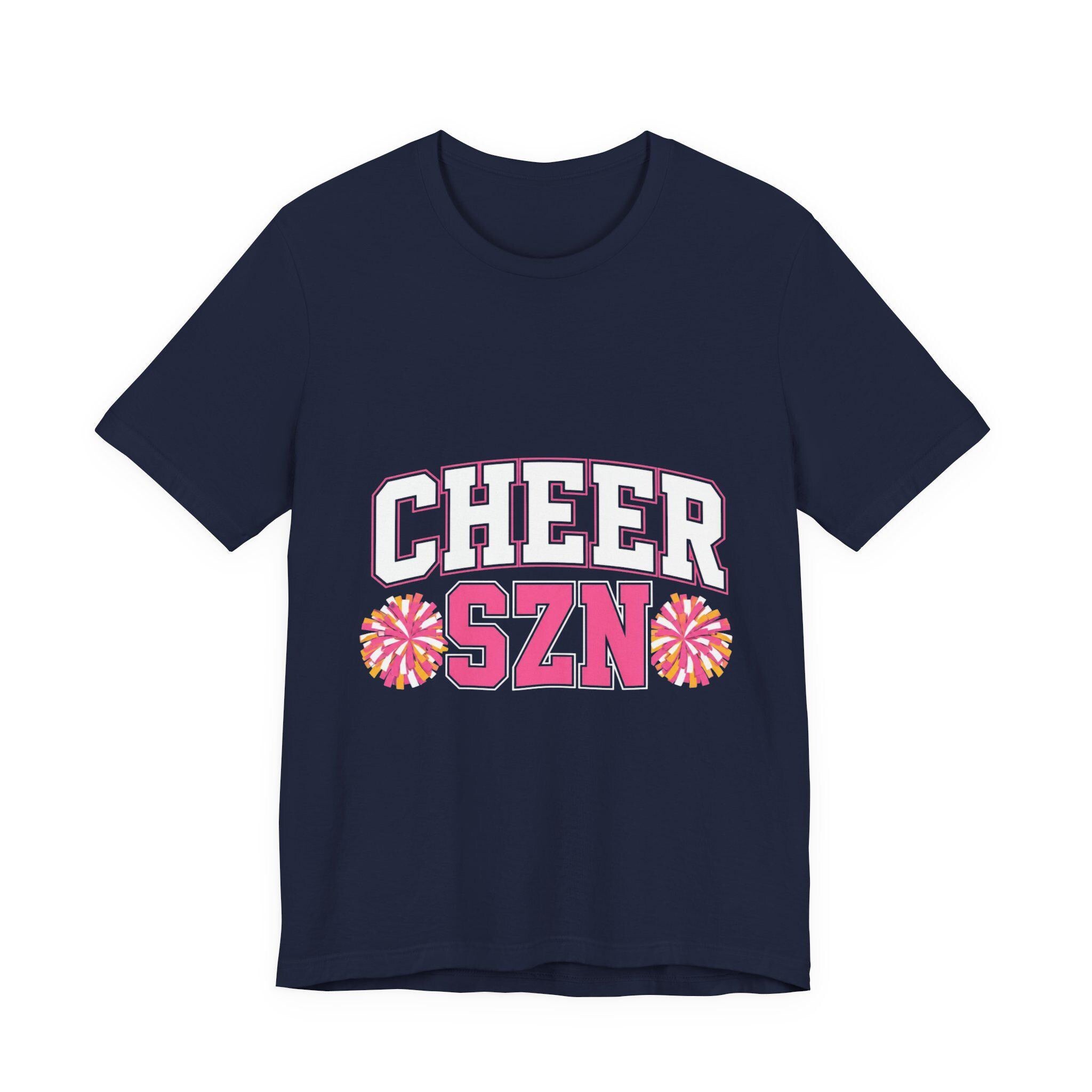 Cheer SZN T-Shirt | Pom Poms, Pink Lettering, Cheerleading Shirt