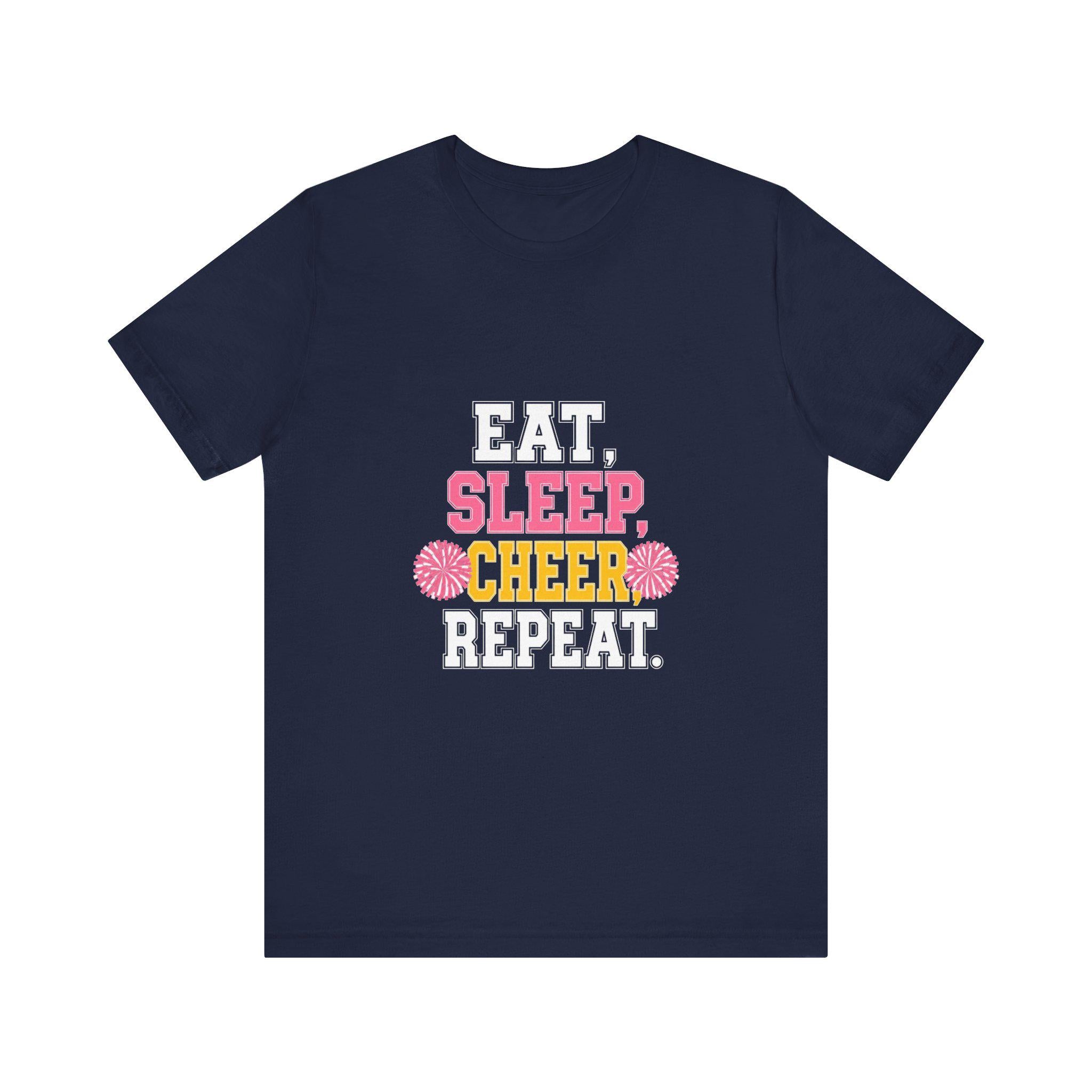 Eat Sleep Cheer Repeat T-Shirt | Cheerleading Pom Pom Tee