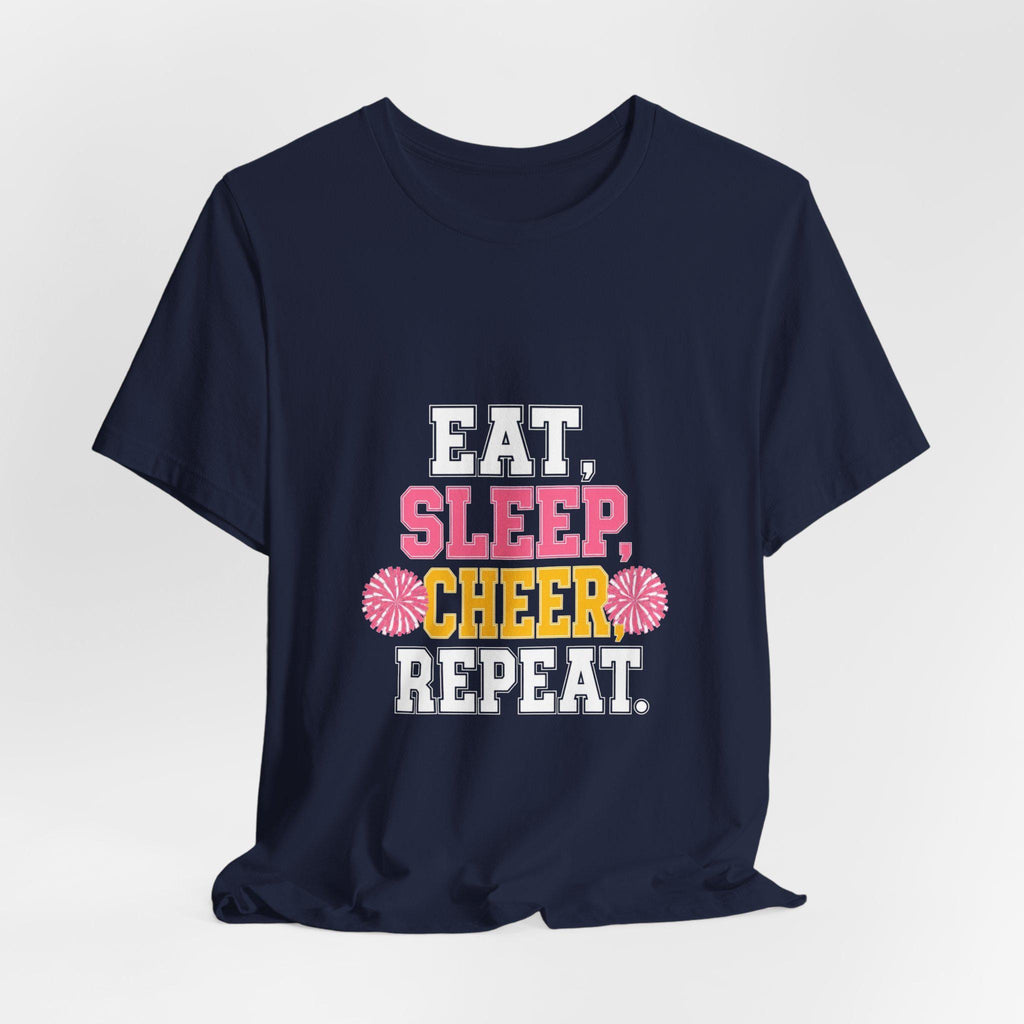 Eat Sleep Cheer Repeat T-Shirt | Cheerleading Pom Pom Tee