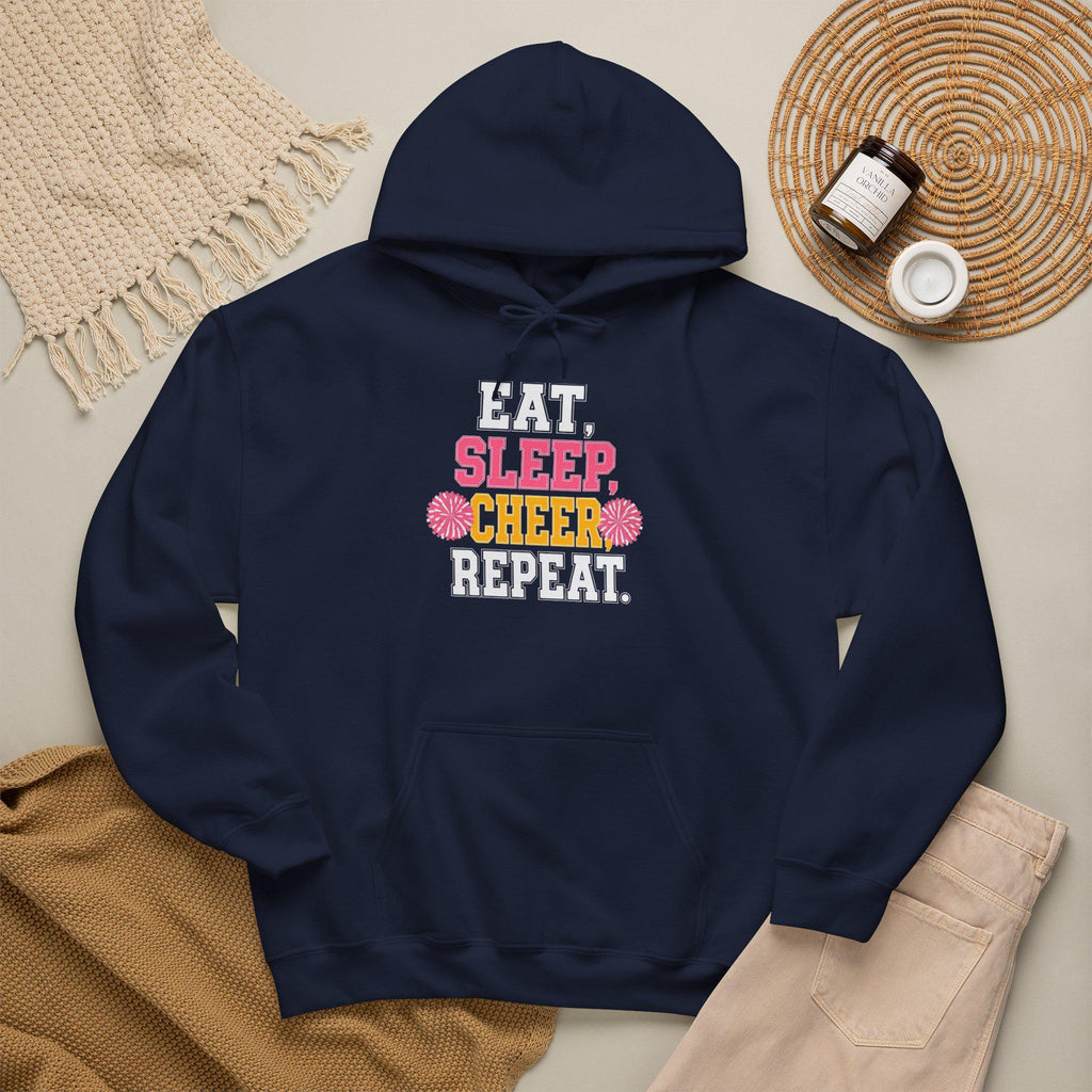 Eat Sleep Cheer Repeat Hoodie | Cheerleader Pom Pom Design