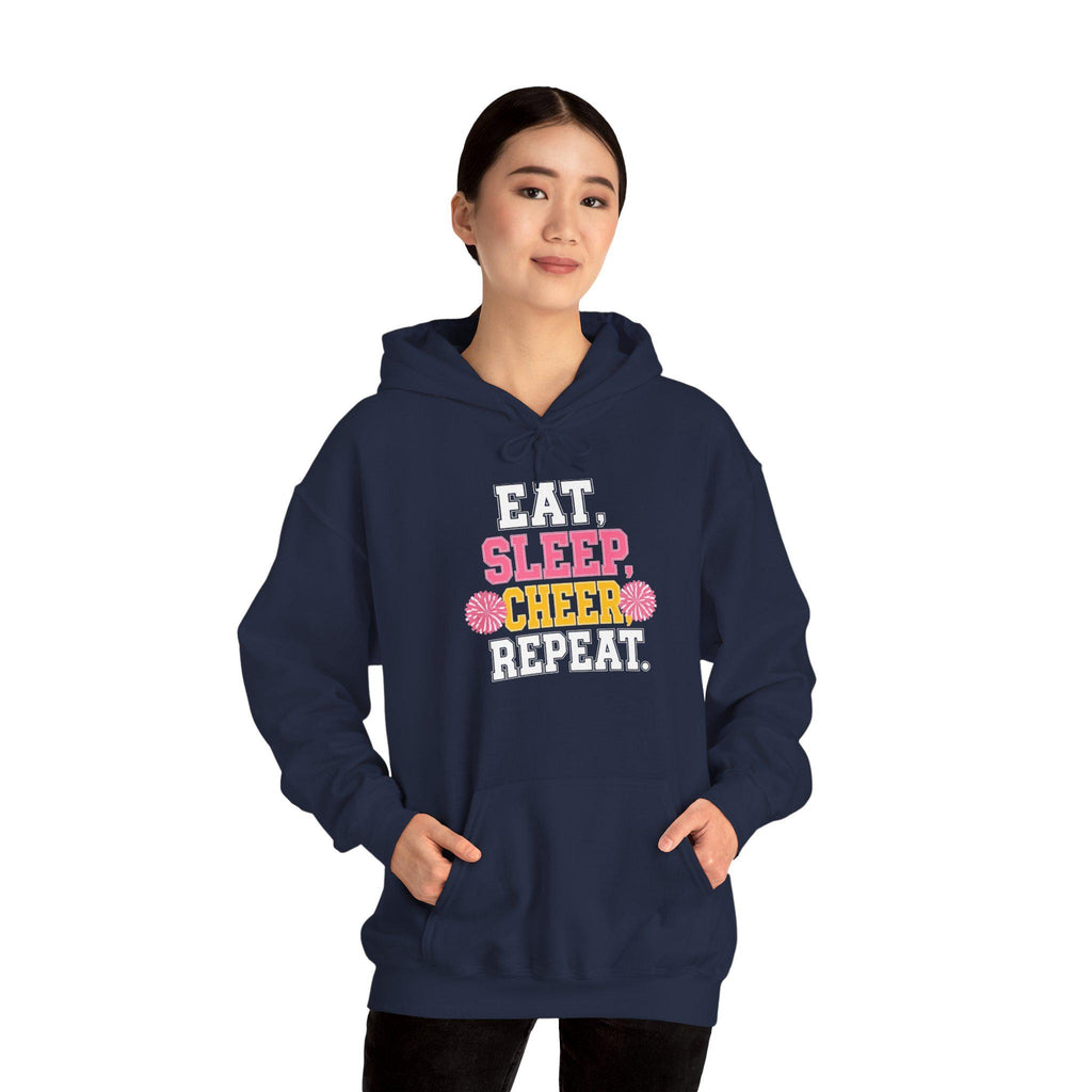 Eat Sleep Cheer Repeat Hoodie | Cheerleader Pom Pom Design