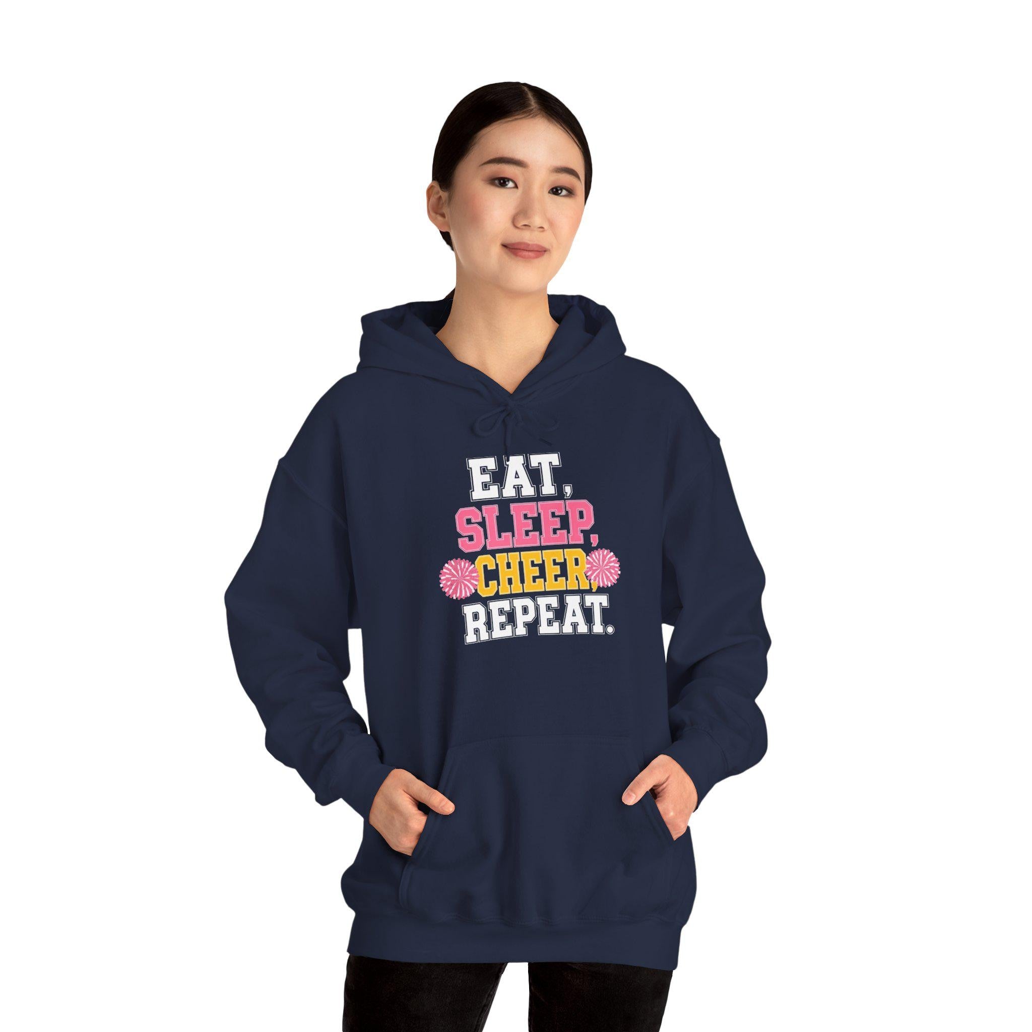 Eat Sleep Cheer Repeat Hoodie | Cheerleader Pom Pom Design