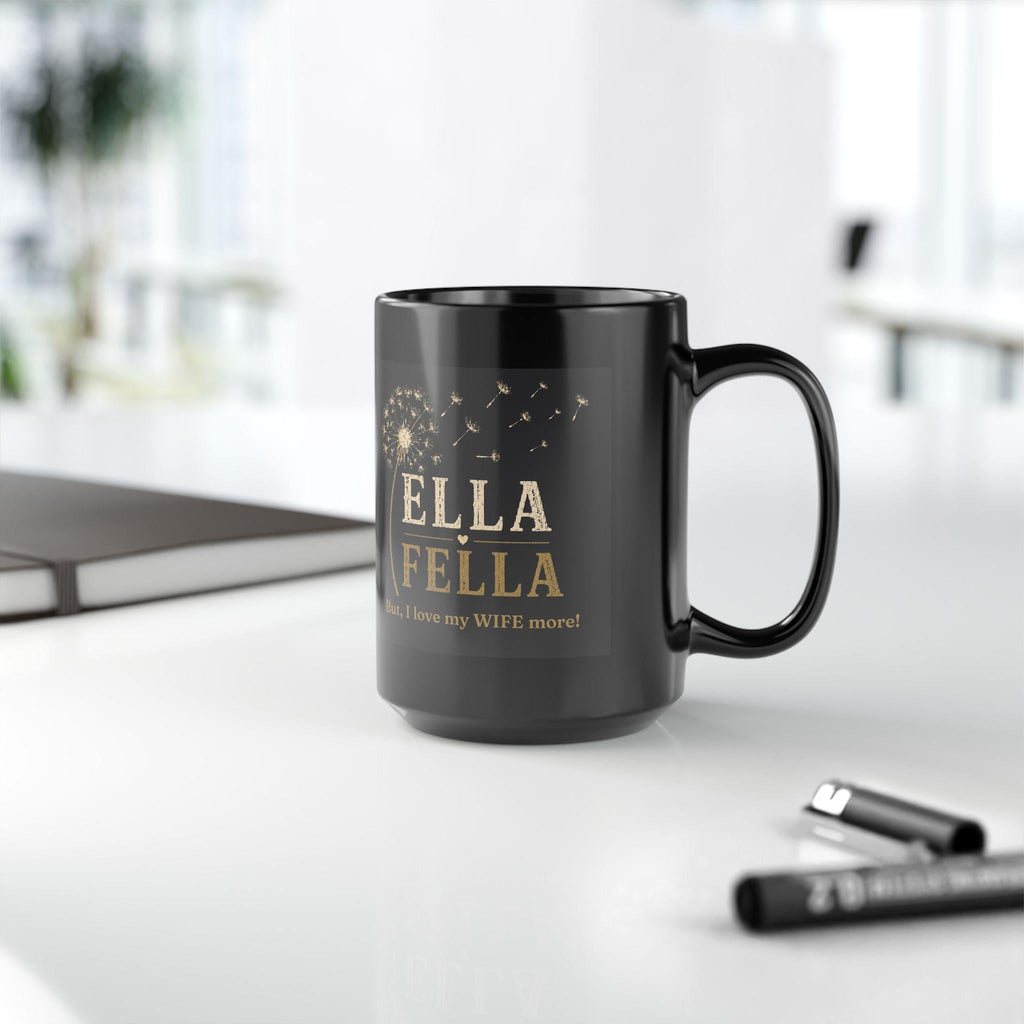 Black Ceramic Dandelion Mug, 15oz, Retro Gold Print, Husband Wife Gift