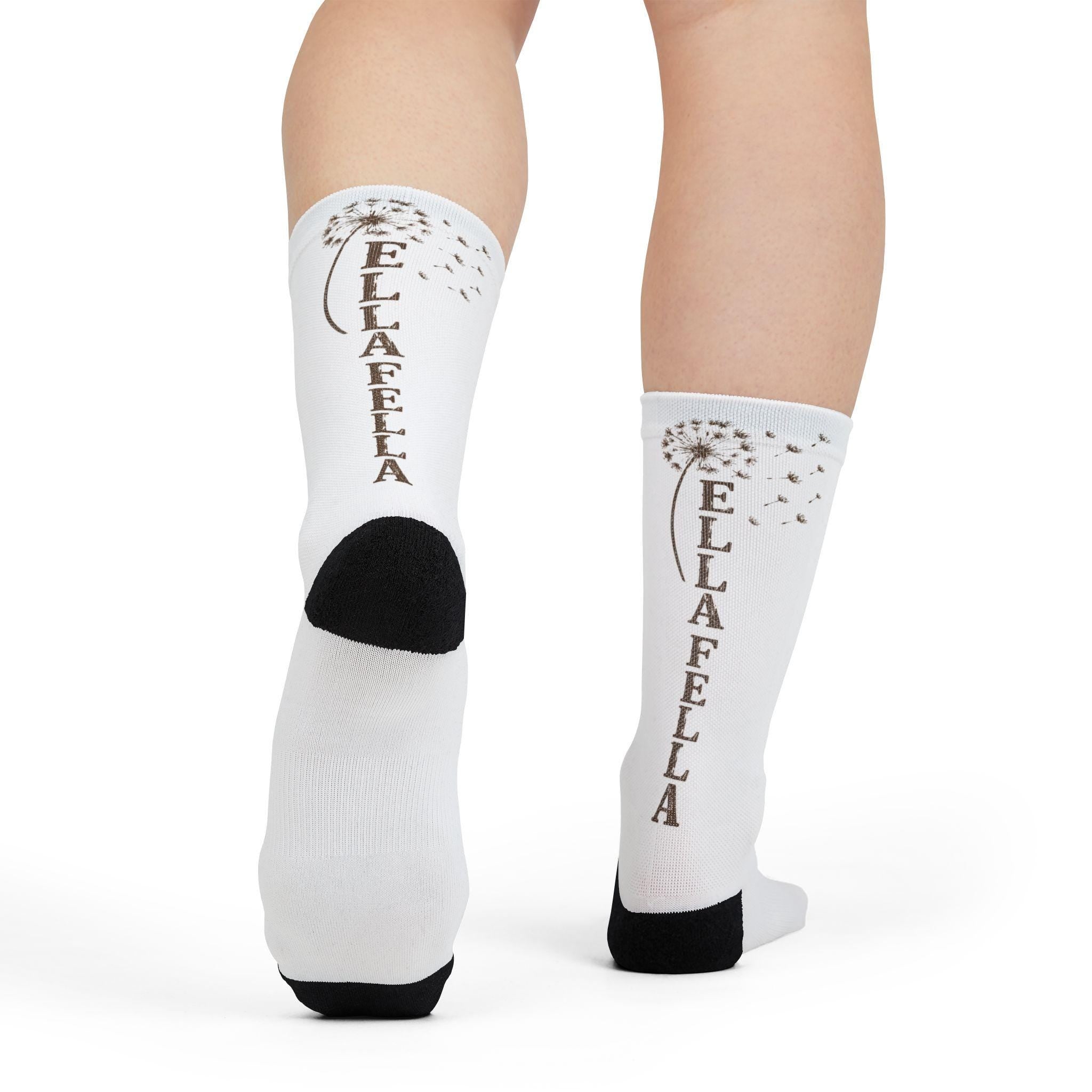 Monogram Crew Socks, Vertical Text, Dandelion Motif, Vintage Style, Concert Gear