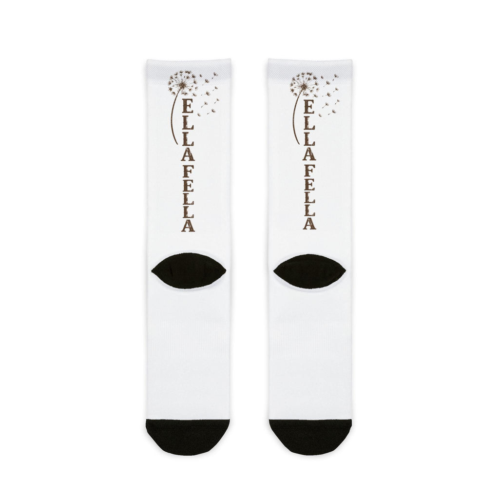 Monogram Crew Socks, Vertical Text, Dandelion Motif, Vintage Style, Concert Gear