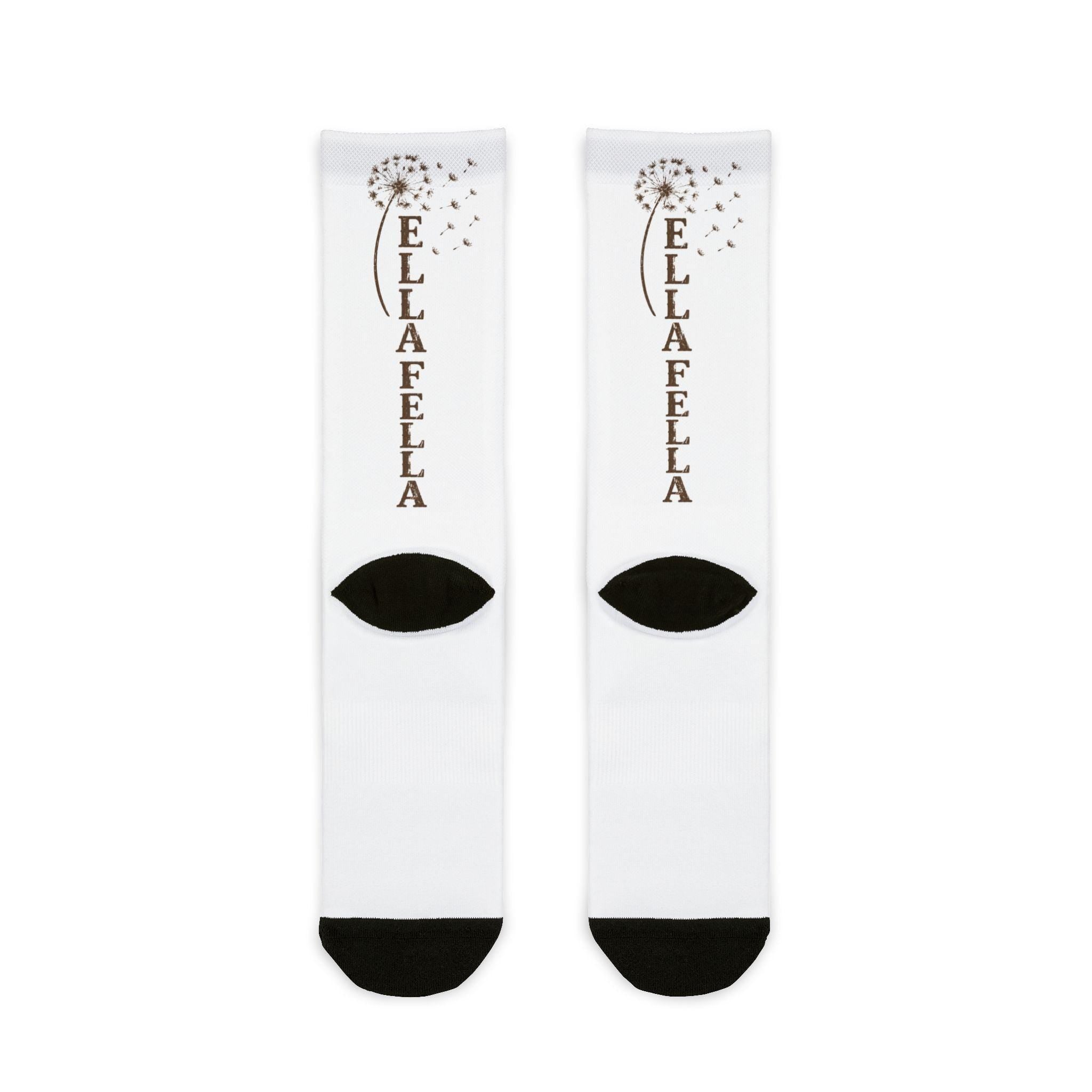 Monogram Crew Socks, Vertical Text, Dandelion Motif, Vintage Style, Concert Gear