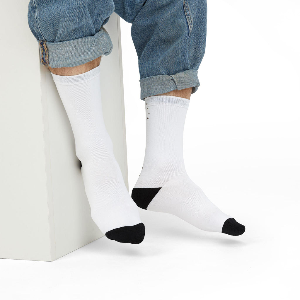 Monogram Crew Socks, Vertical Text, Dandelion Motif, Vintage Style, Concert Gear