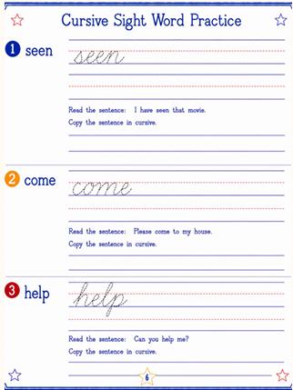 50 Easy Words Dolch Sight Words - Cursive Practice Workbook