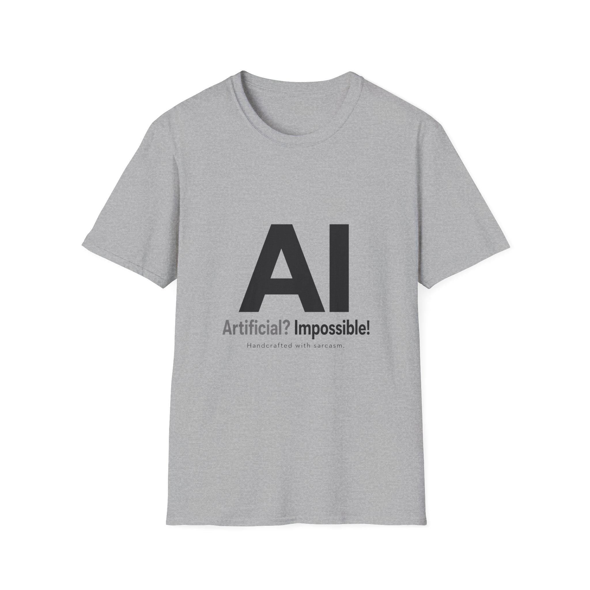 AI Typography T-Shirt | Large AI Letters with 'Artificial? Impossible!' Slogan
