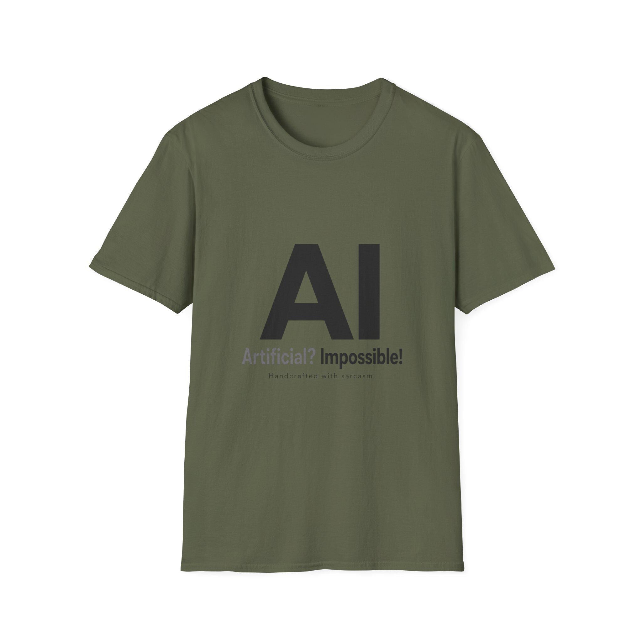 AI Typography T-Shirt | Large AI Letters with 'Artificial? Impossible!' Slogan
