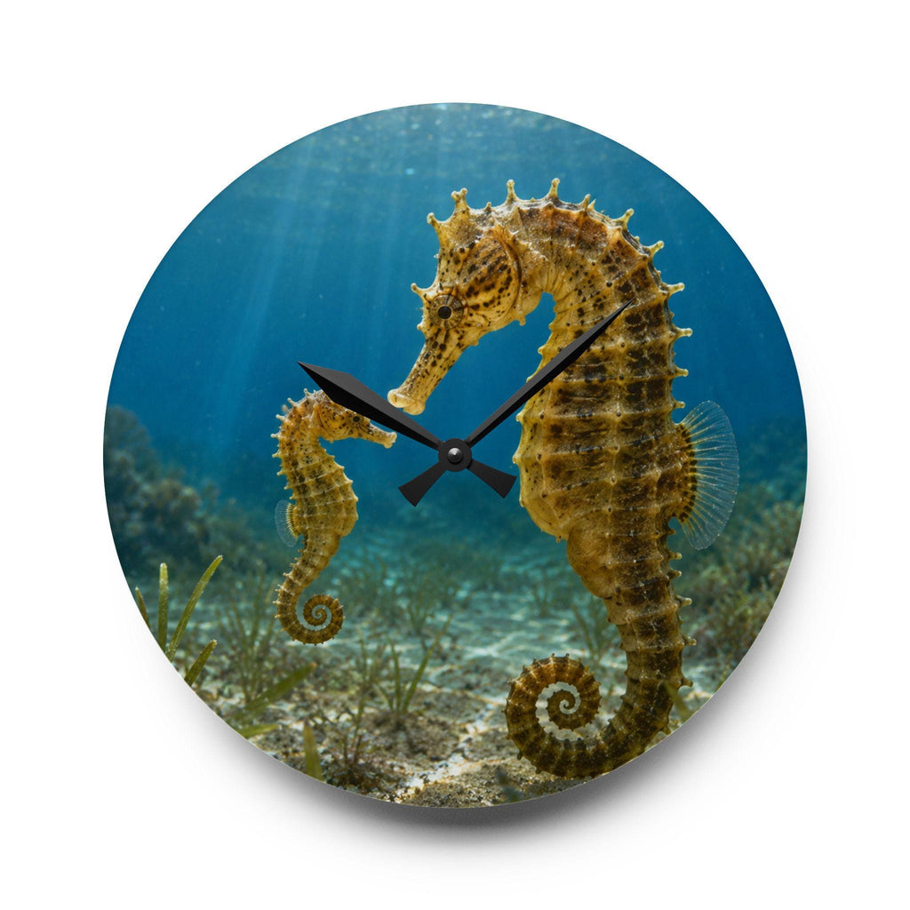 Seahorse Underwater Scene Acrylic Wall Clock | Ocean Marine Decor