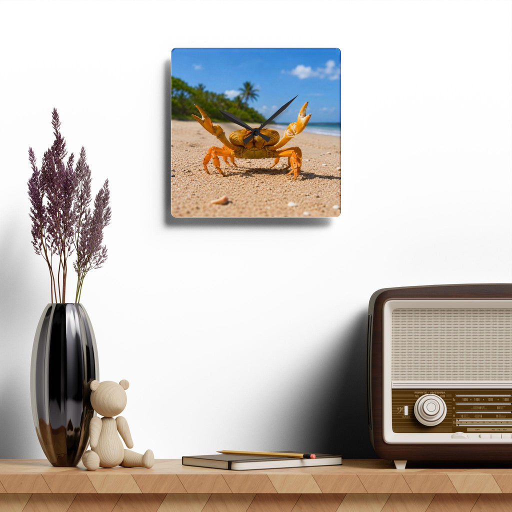Yellow Beach Crab Acrylic Wall Clock | Coastal Beach Decor