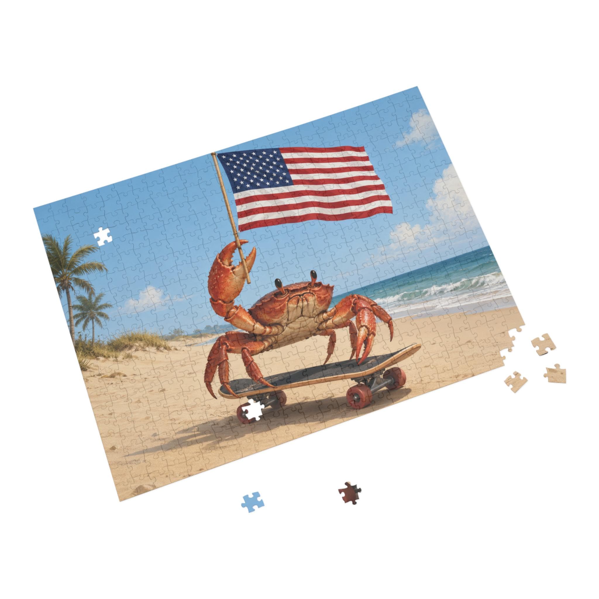 Patriotic Crab on Skateboard Puzzle | Beach Flag Jigsaw