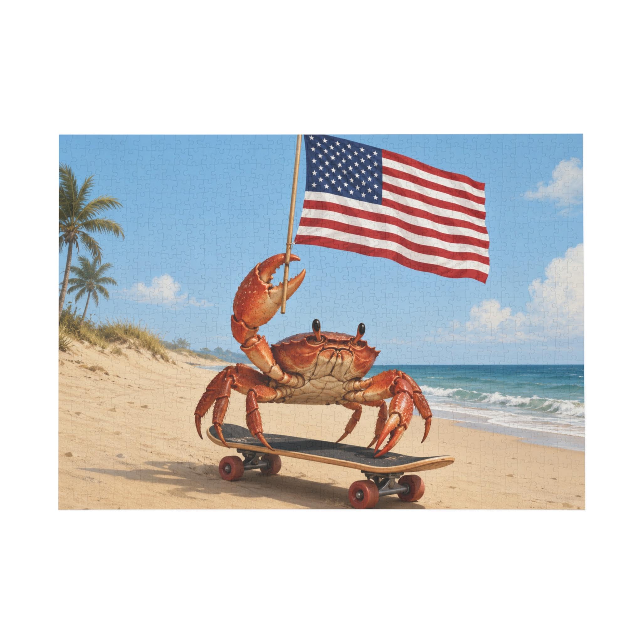 Patriotic Crab on Skateboard Puzzle | Beach Flag Jigsaw