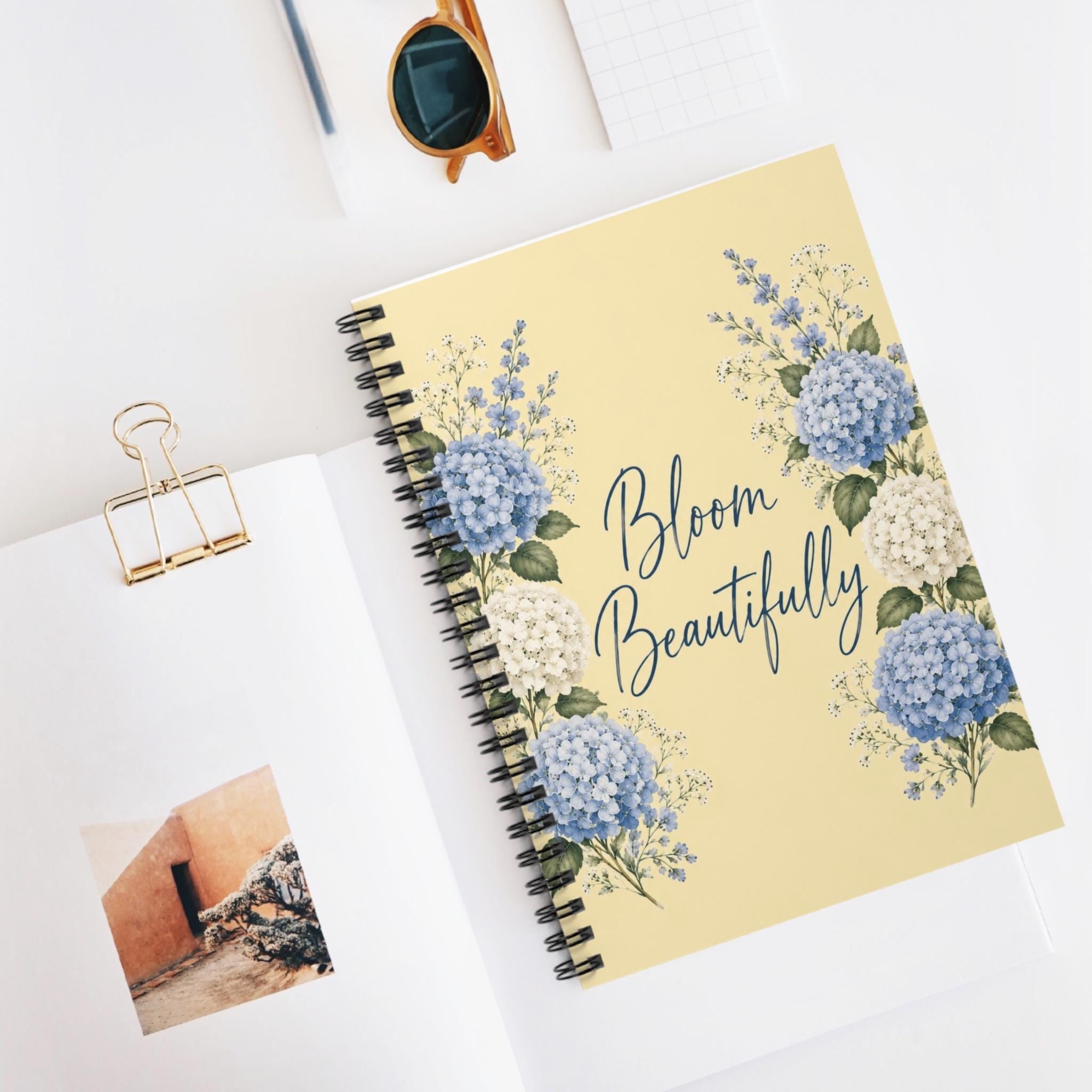 Floral Spiral Notebook, Bloom Beautifully Journal, Hydrangea Botanical Art