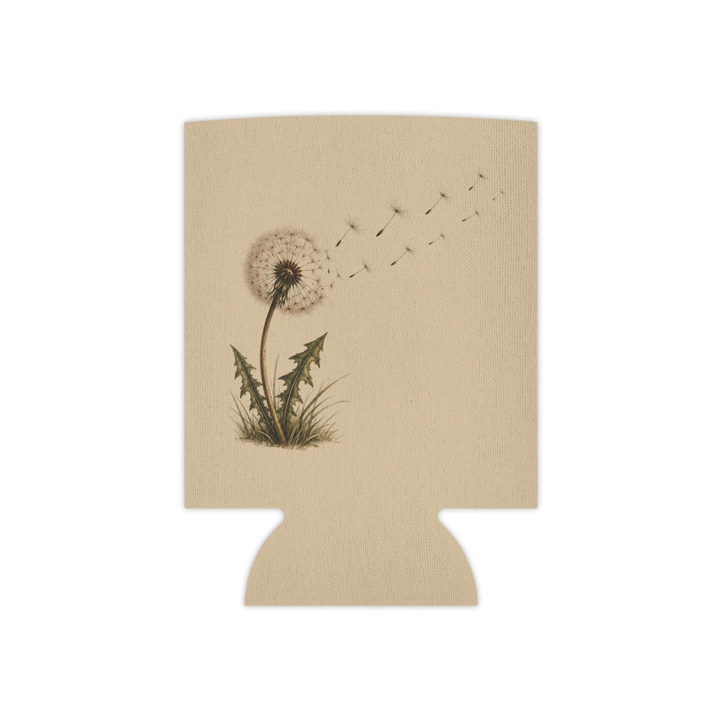 Dandelion Can Cooler, Floral Nature Drink Insulator, Sand Background Koozie