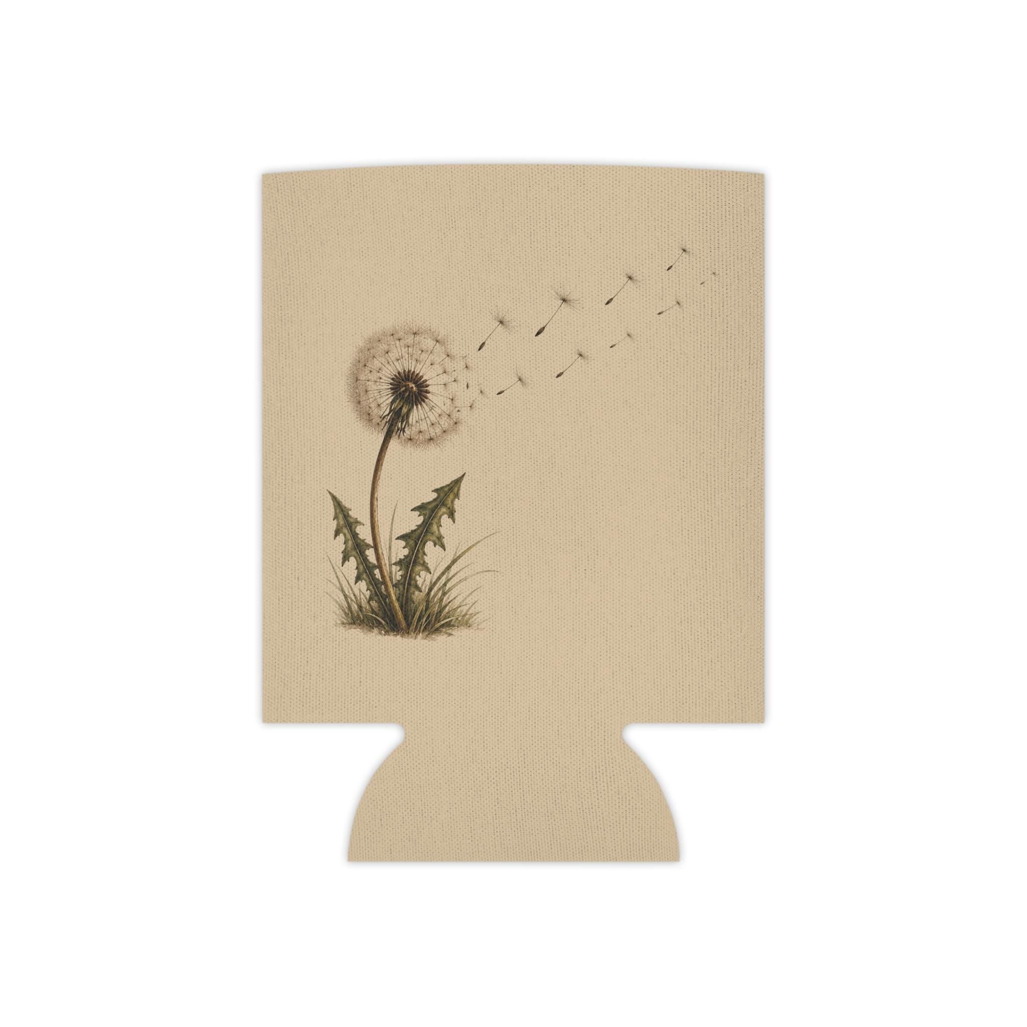 Dandelion Can Cooler, Floral Nature Drink Insulator, Sand Background Koozie