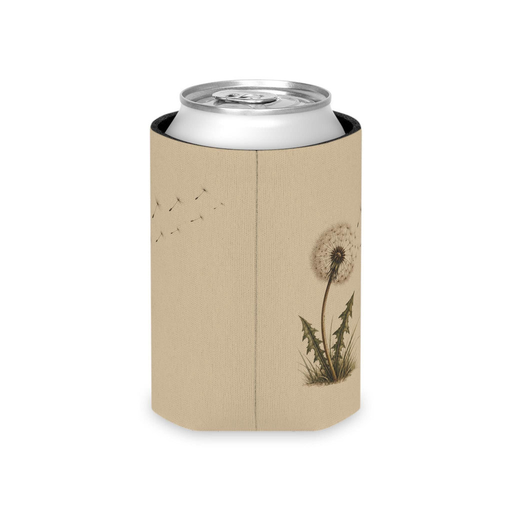 Dandelion Can Cooler, Floral Nature Drink Insulator, Sand Background Koozie