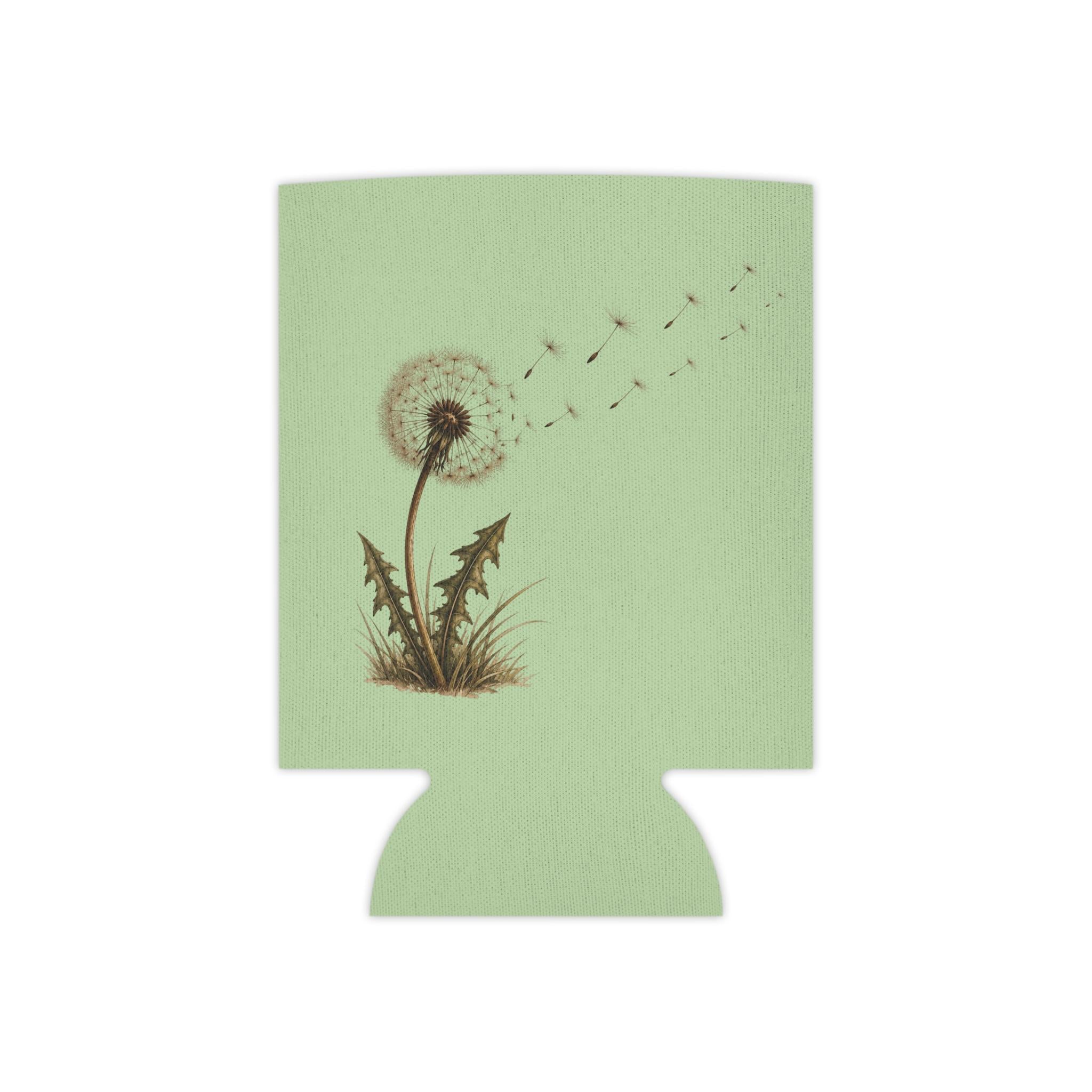 Vintage Dandelion Seed Puff Can Cooler, Botanical Drink Sleeve Koozie