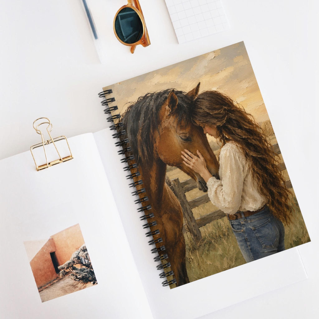 Girl and Horse Spiral Notebook, Equestrian Art Journal, Painterly Cover Design