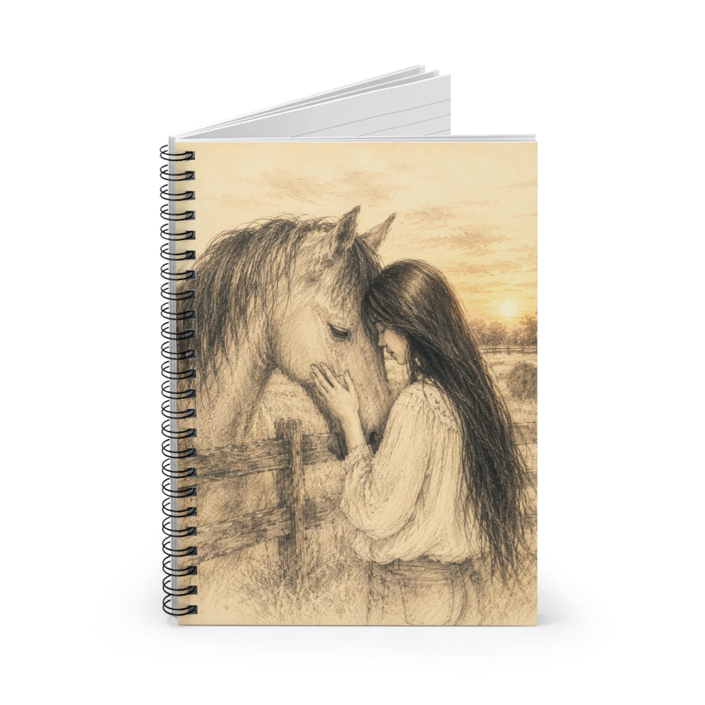 Sepia Sketch Girl Horse Spiral Notebook, Equestrian Journal, 6x8 Ruled Pages