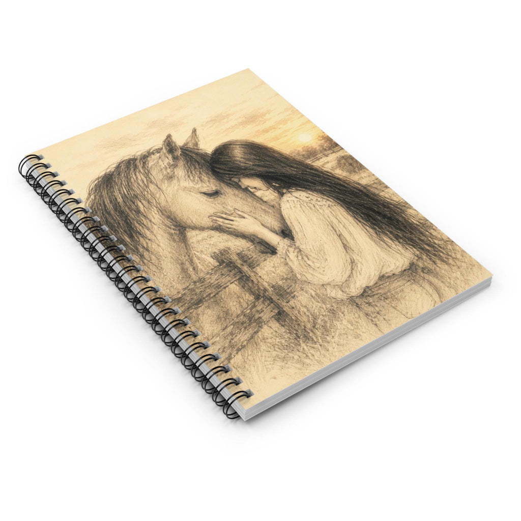Sepia Sketch Girl Horse Spiral Notebook, Equestrian Journal, 6x8 Ruled Pages