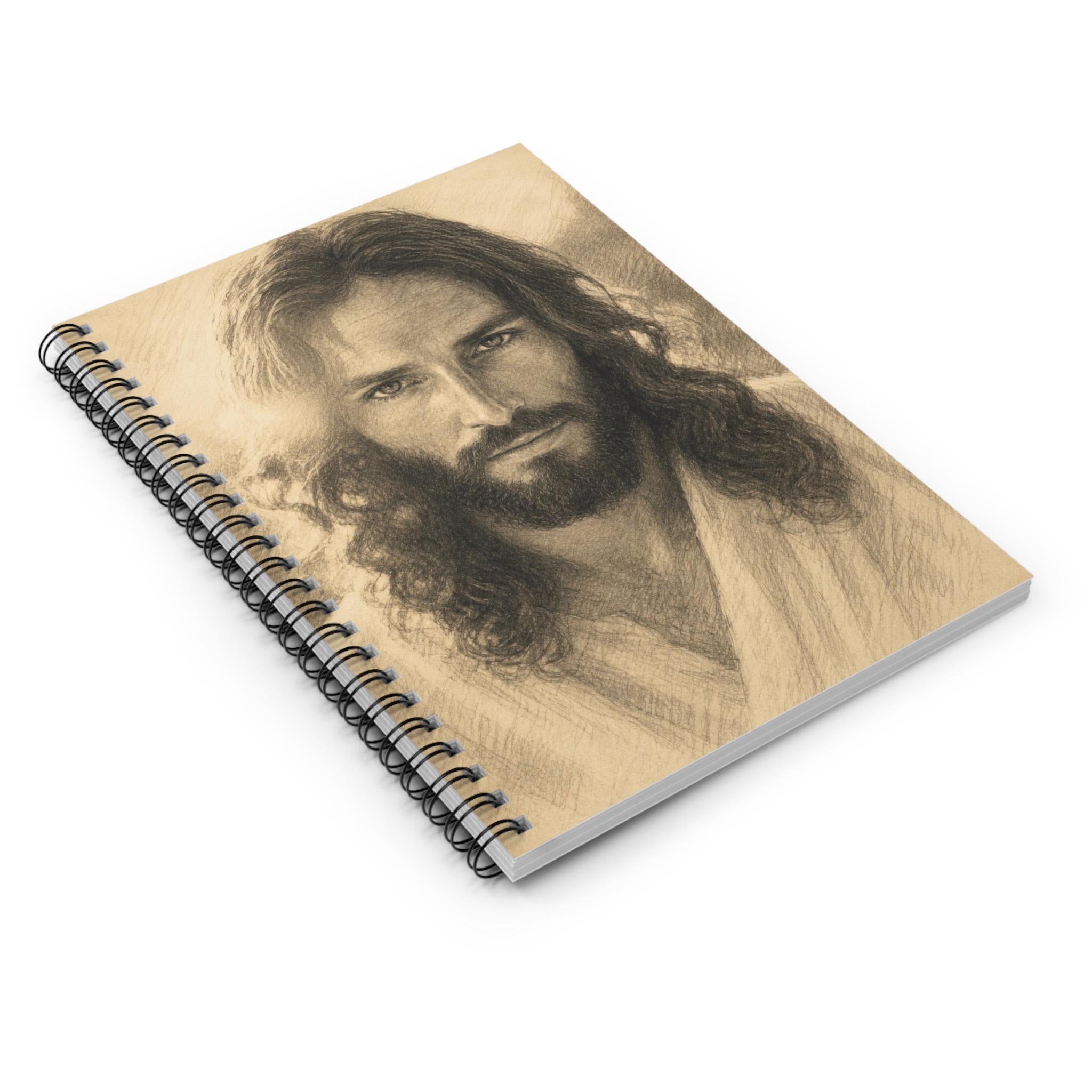 Jesus Portrait Spiral Notebook, Christian Faith Journal, Sepia Art (6" x 8")