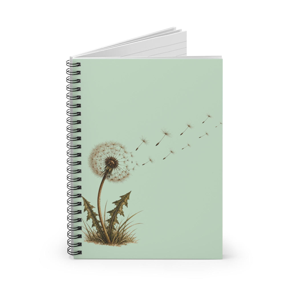 Dandelion Spiral Notebook, Hand-Drawn Botanical Art Journal, Mint Cover