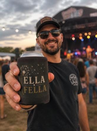 Ella Fella Dandelion Can Cooler, Vintage Country Music Beer Koozie