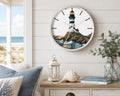 Lighthouse Illustration Wall Clock, Coastal Decor, Silent Mechanism, 10 Inch Plexiglass Face