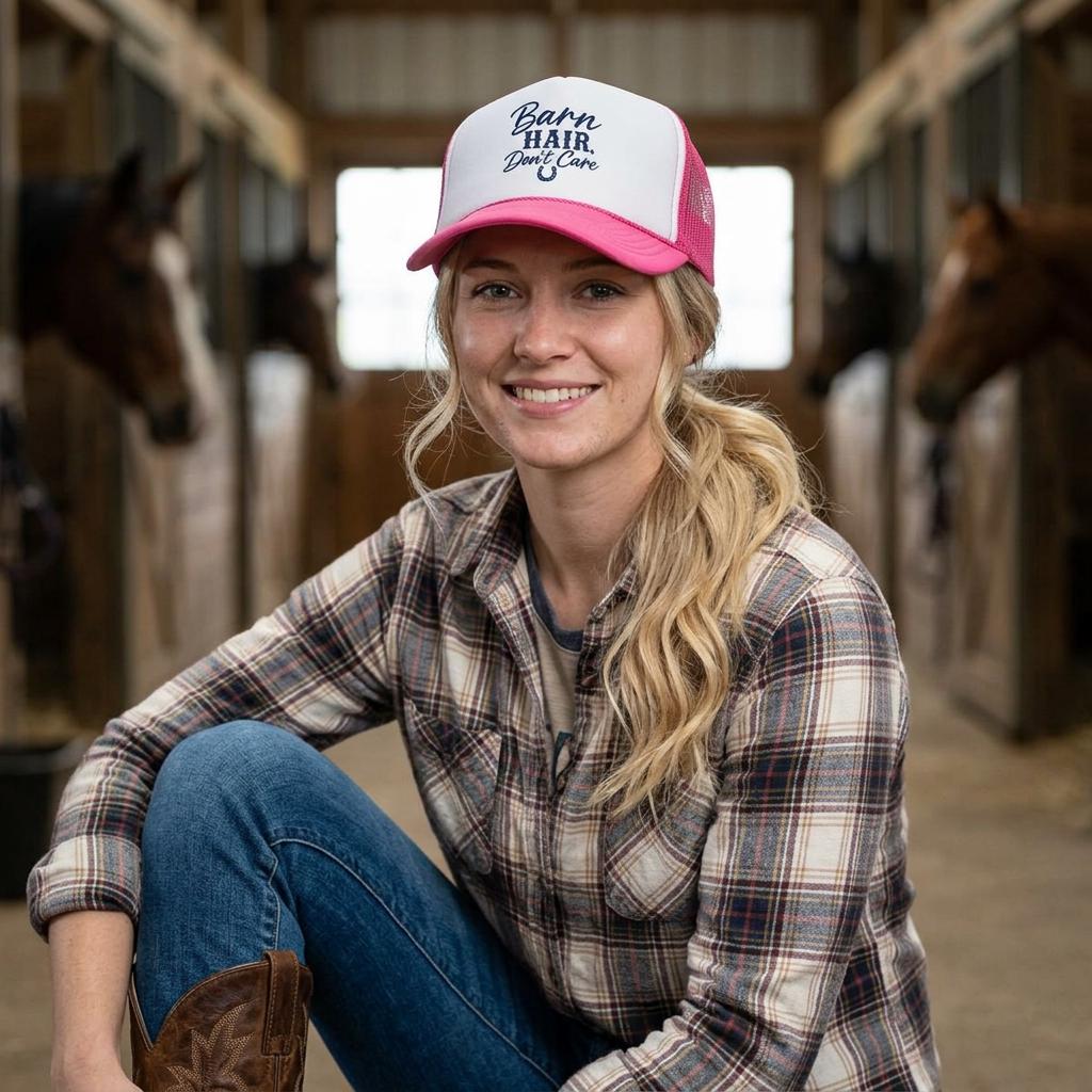 Barn Hair Don't Care Trucker Hat, Horse Lover Equestrian Cap, Barn Life Western