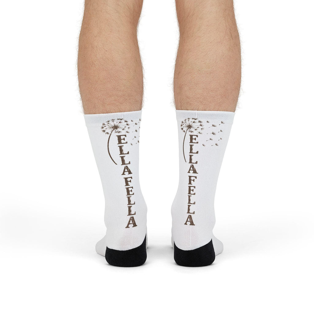 Monogram Crew Socks, Vertical Text, Dandelion Motif, Vintage Style, Concert Gear