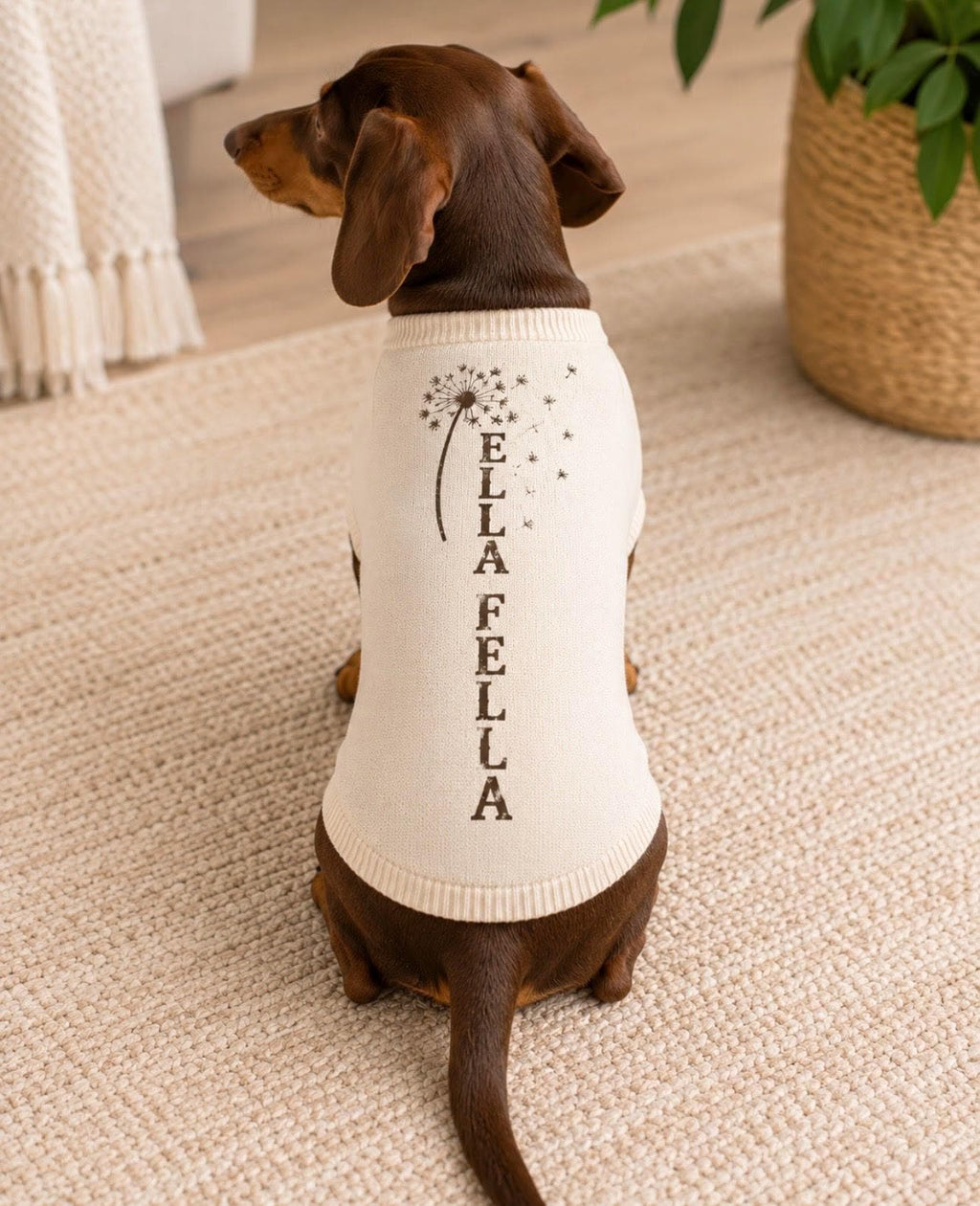 Personalized Ella Fella Dog Sweater, Dandelion Motif Pet Tank