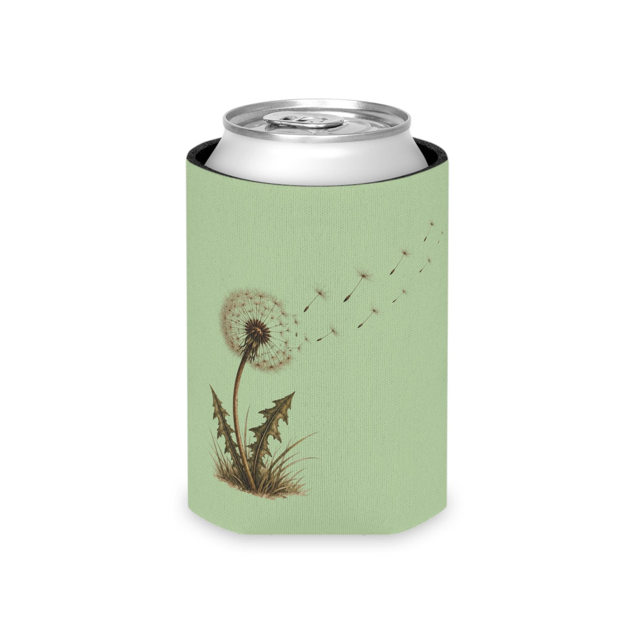 Vintage Dandelion Seed Puff Can Cooler, Botanical Drink Sleeve Koozie