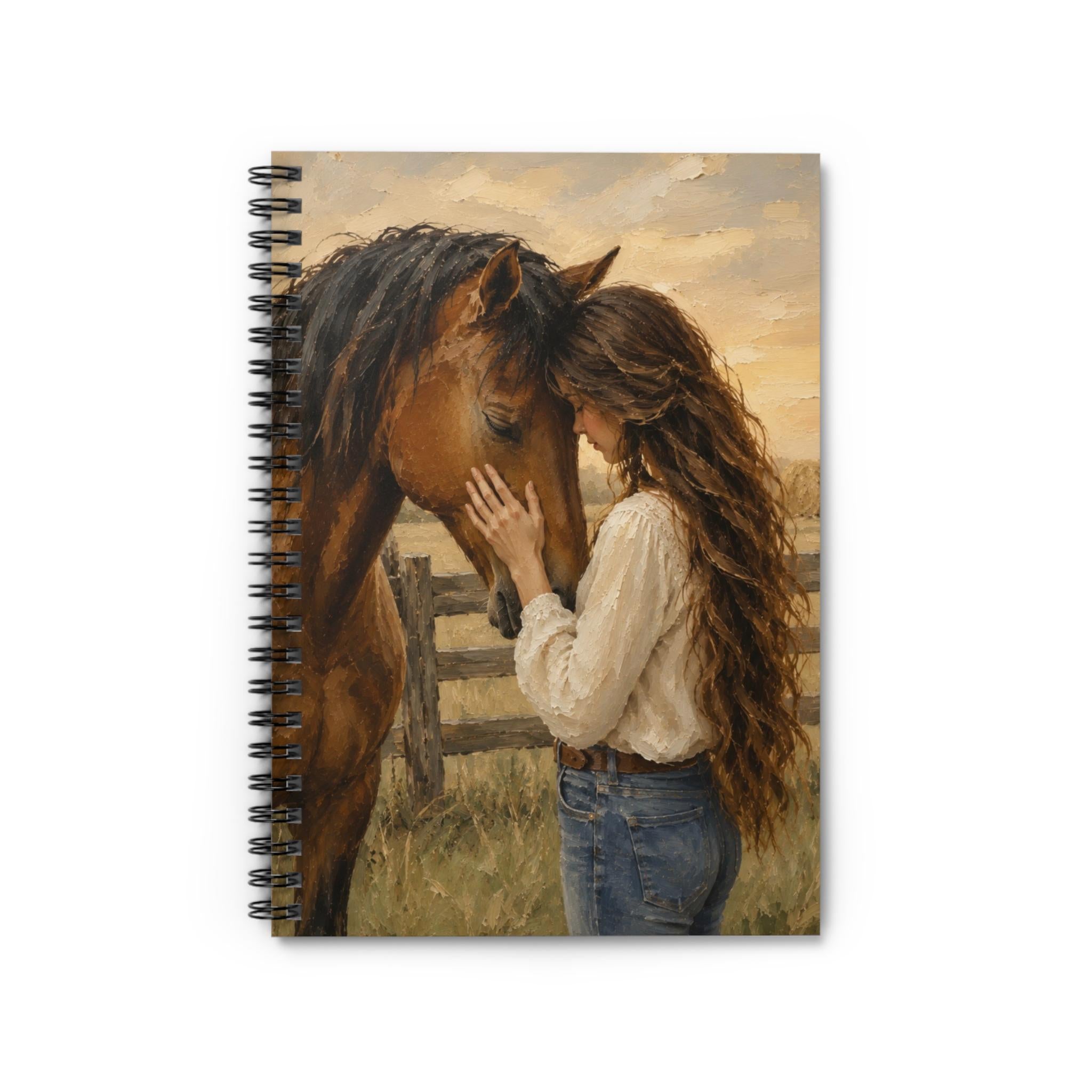 Girl and Horse Spiral Notebook, Equestrian Art Journal, Painterly Cover Design