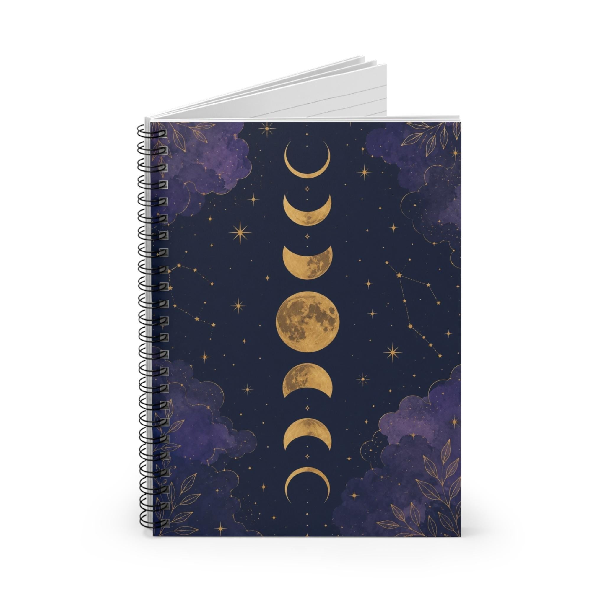 Moon Phases Spiral Notebook, Celestial Journal, Astrology Planner, Starry Night Cover