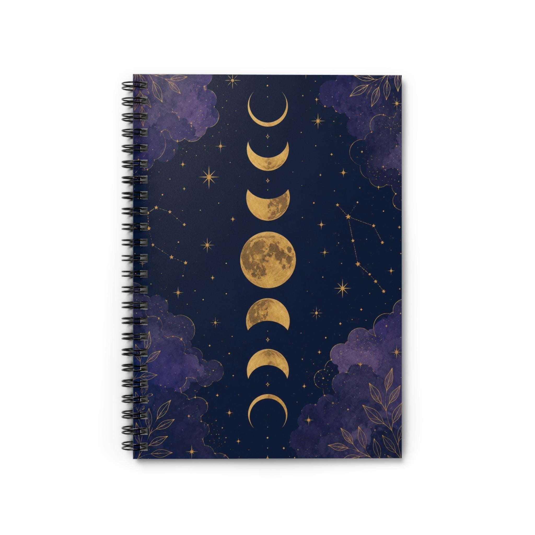 Moon Phases Spiral Notebook, Celestial Journal, Astrology Planner, Starry Night Cover