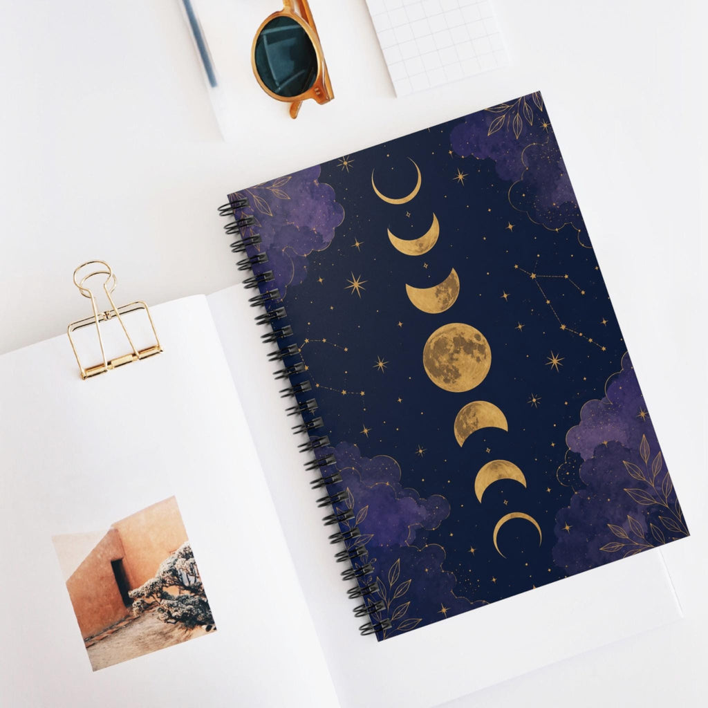 Moon Phases Spiral Notebook, Celestial Journal, Astrology Planner, Starry Night Cover