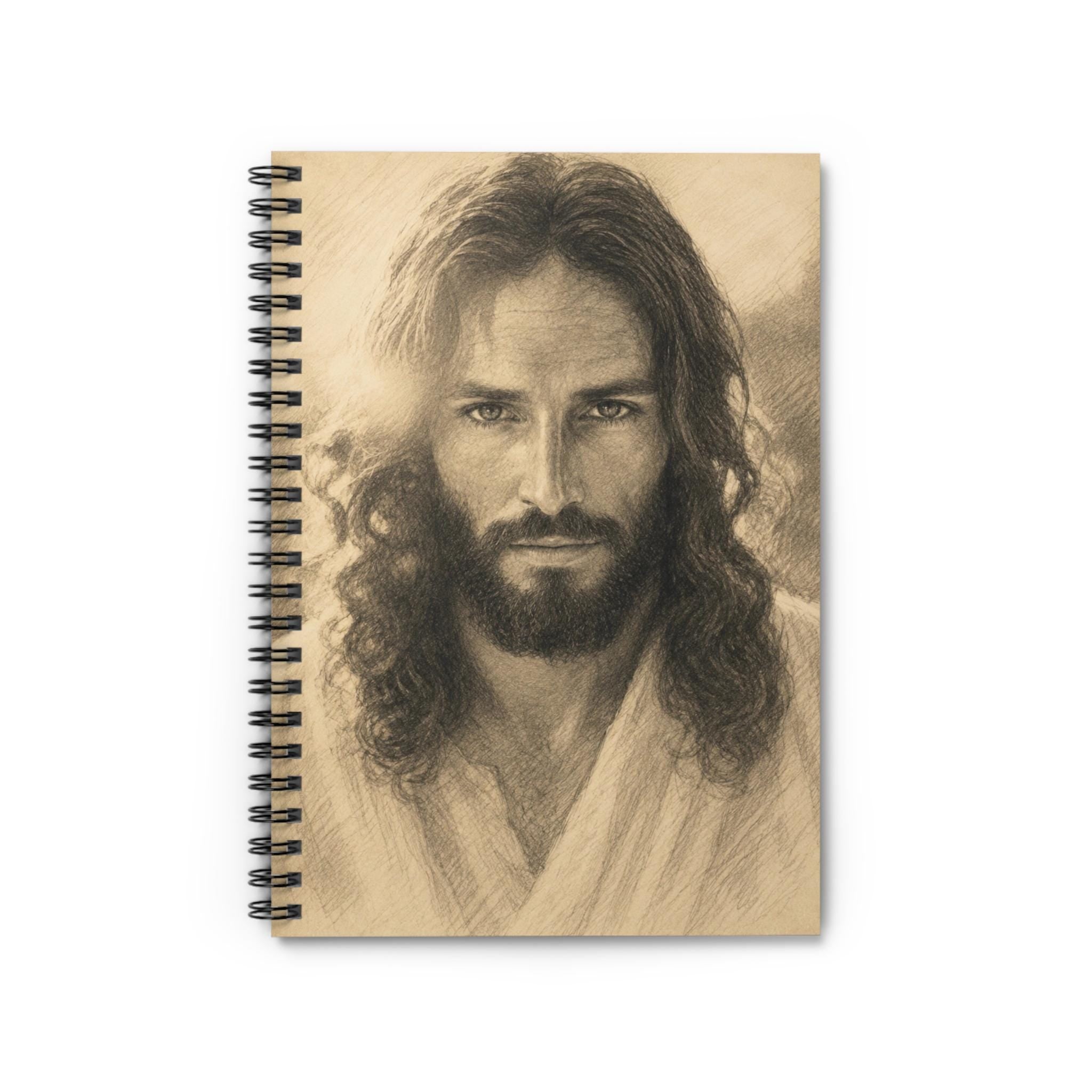 Jesus Portrait Spiral Notebook, Christian Faith Journal, Sepia Art (6" x 8")