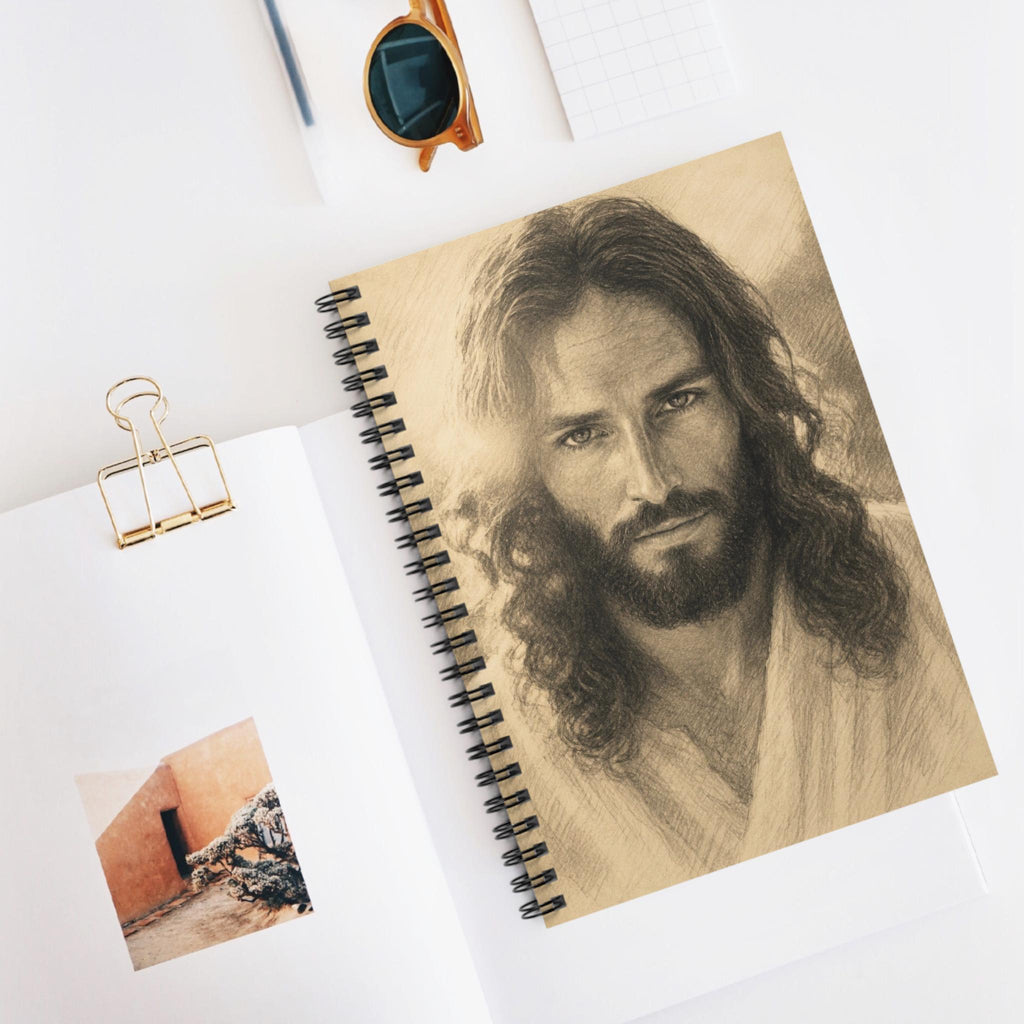 Jesus Portrait Spiral Notebook, Christian Faith Journal, Sepia Art (6" x 8")
