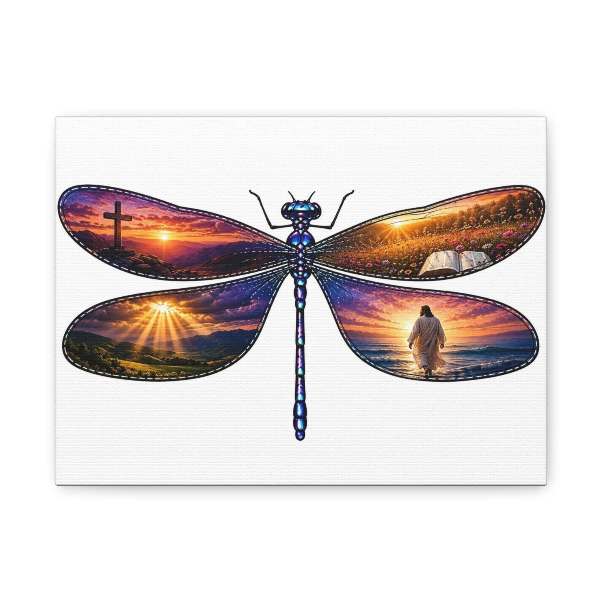 Christian Dragonfly Canvas, Matte Stretched Wall Art | Resurrection Scene, Christian Art, Faith Gift